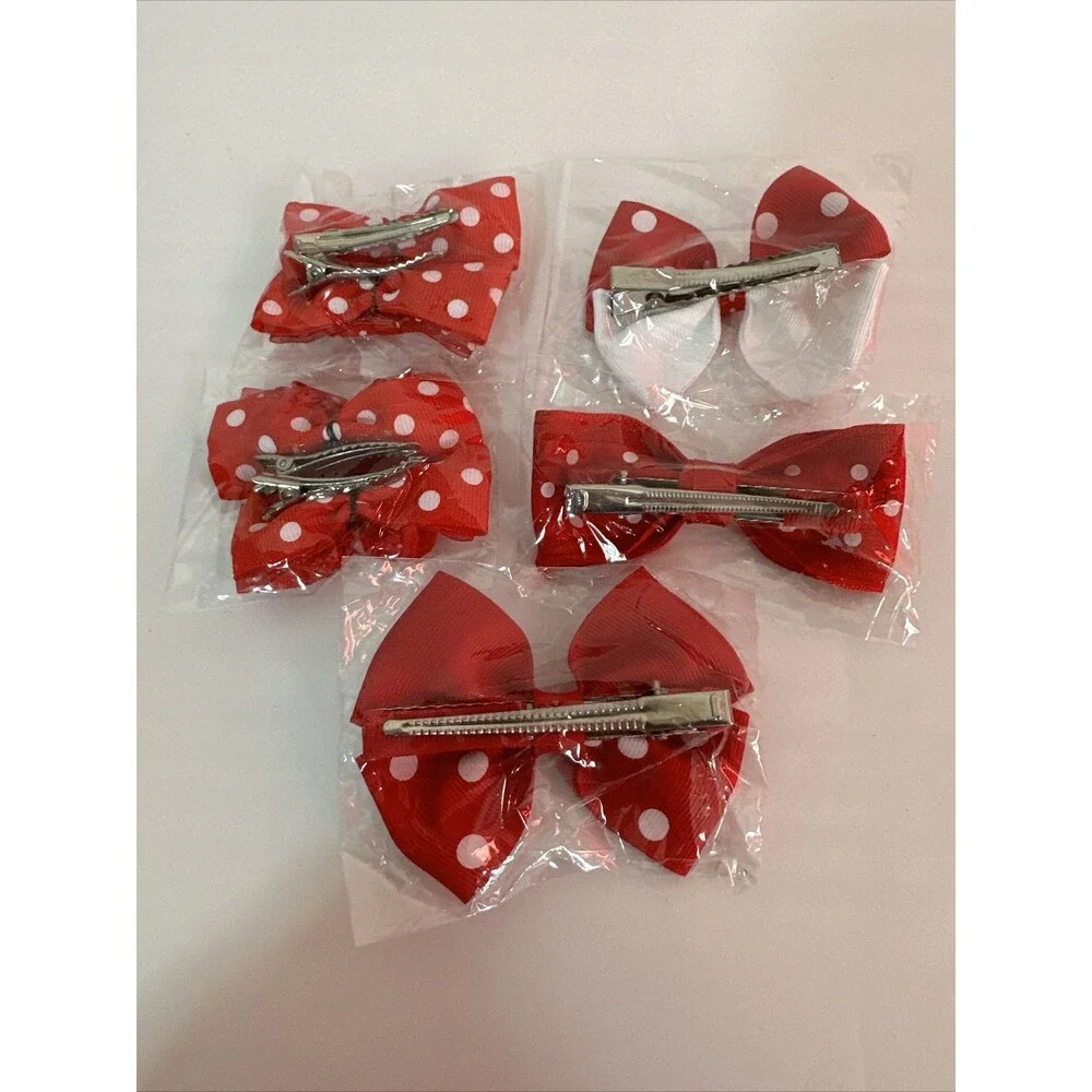 Lot of 5 Red/white Hair Bows with easy clip backs
